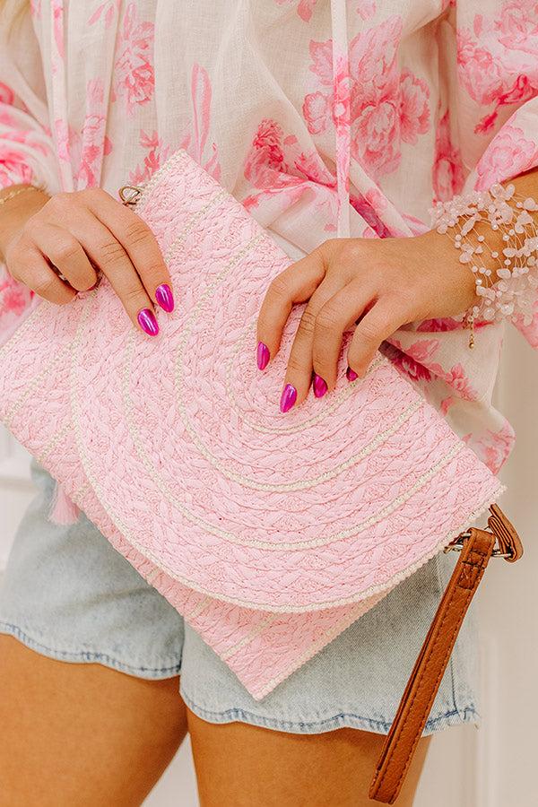 Impressions Bungalow Party Raffia Woven Clutch In Pink