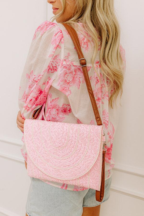 Impressions Bungalow Party Raffia Woven Clutch in Pink