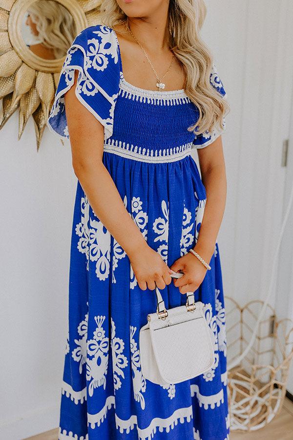 Impressions Bungalow Party Smocked Midi Dress In Royal Blue