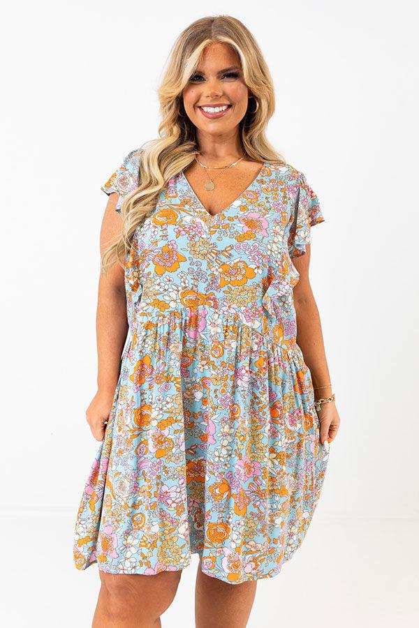 Impressions By Chance Floral Shift Dress In Sky Blue Curves