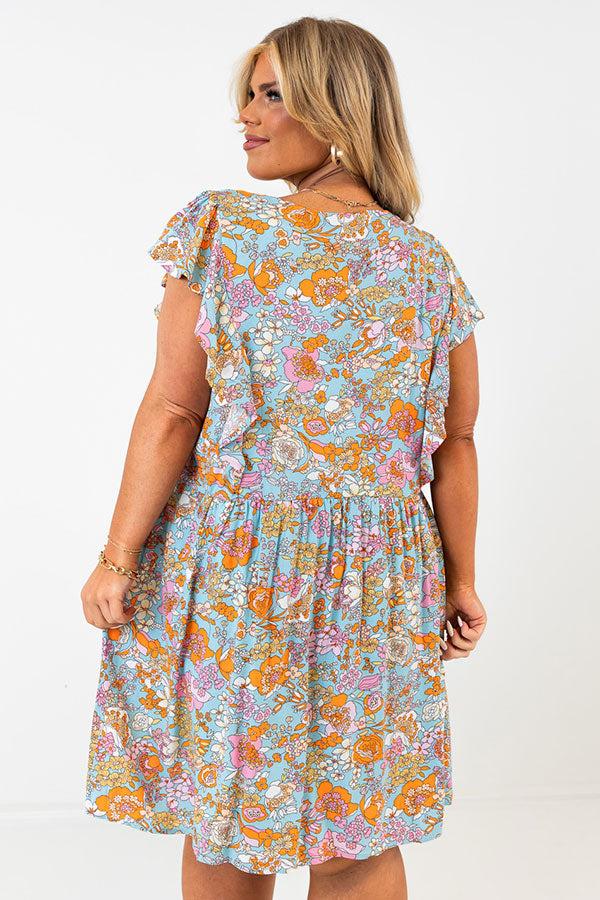 Impressions By Chance Floral Shift Dress In Sky Blue Curves