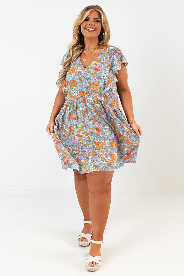 Impressions By Chance Floral Shift Dress In Sky Blue Curves