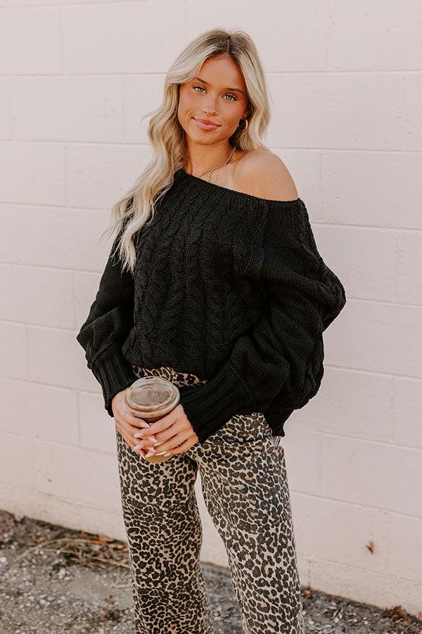 Impressions Cabin Parkway Cable Knit Sweater in Black