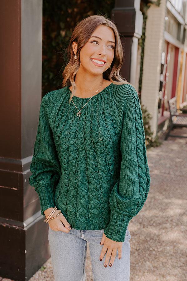 Impressions Cabin Parkway Cable Knit Sweater In Hunter Green