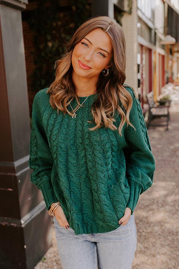 Impressions Cabin Parkway Cable Knit Sweater in Hunter Green