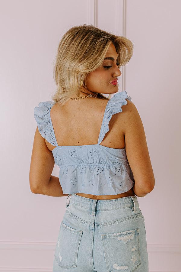 Impressions Cabo Beaches Eyelet Crop Top In Sky Blue