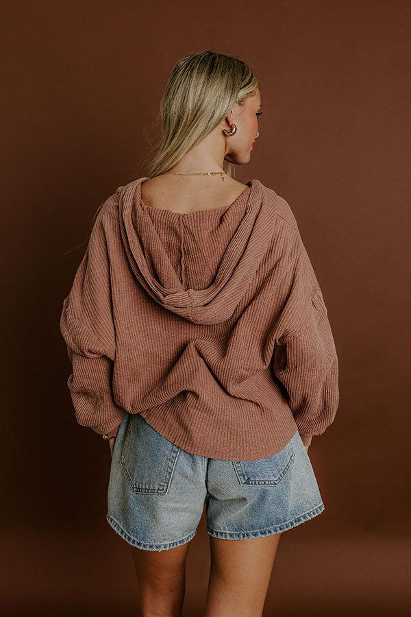 Impressions Cafe Cozy Waffle Knit Hoodie In Vintage Chocolate