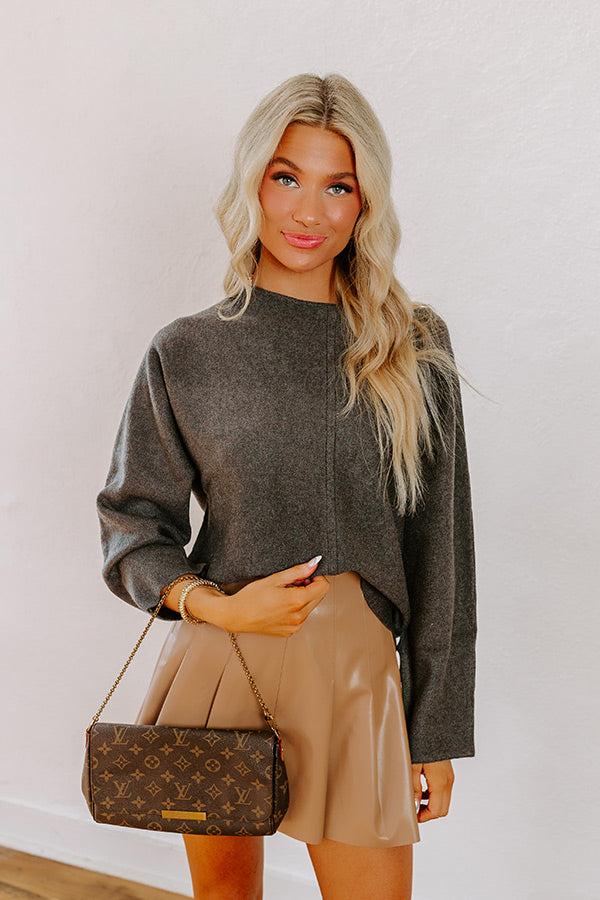 Impressions Cafe Social Knit Sweater Top In Charcoal