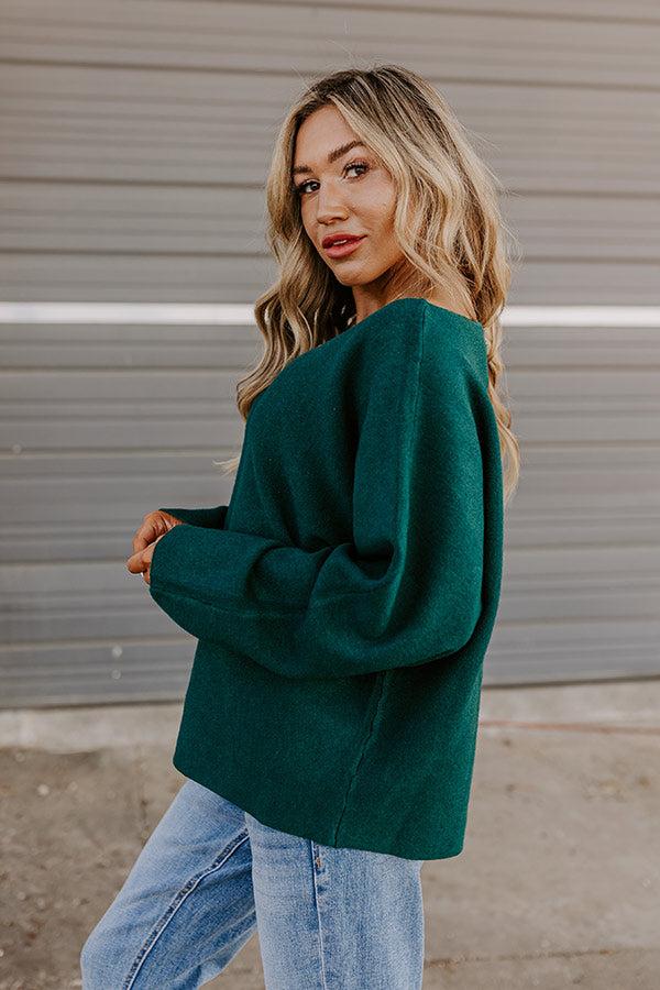 Impressions Cafe Social Knit Sweater Top In Hunter Green