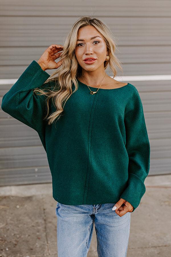 Impressions Cafe Social Knit Sweater Top In Hunter Green