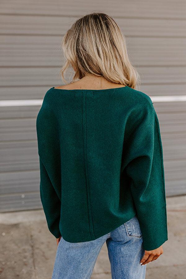 Impressions Cafe Social Knit Sweater Top In Hunter Green