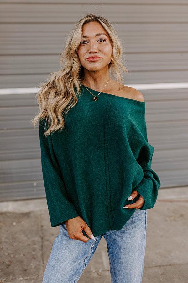Impressions Cafe Social Knit Sweater Top in Hunter Green