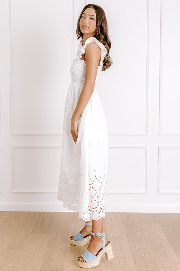 Impressions Call It Serendipity Smocked Eyelet Midi Dress In White