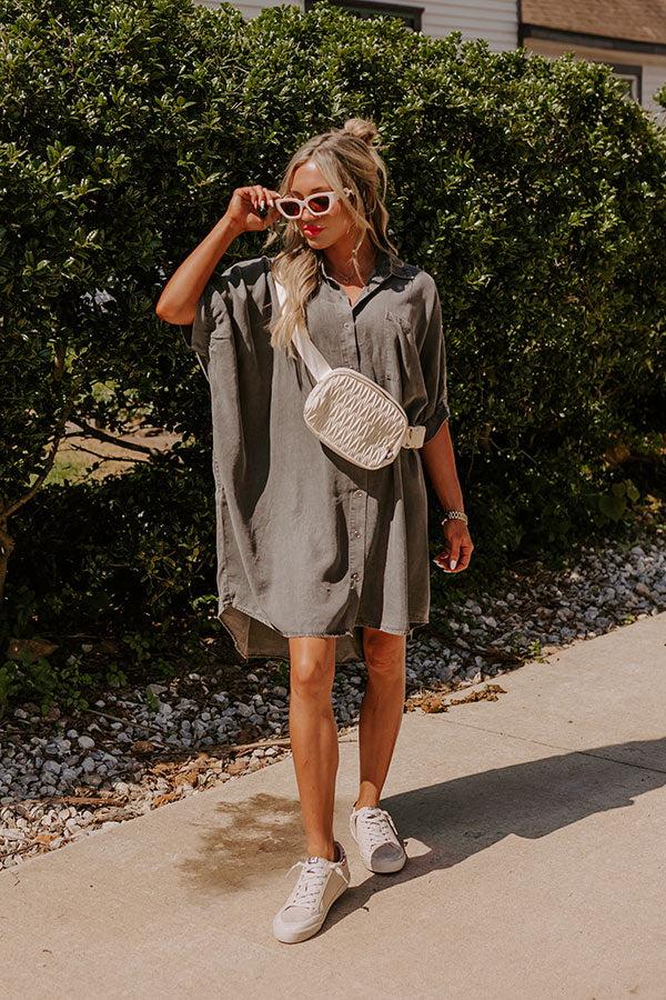 Impressions Call Me Cutie Chambray Tunic Dress In Vintage Black