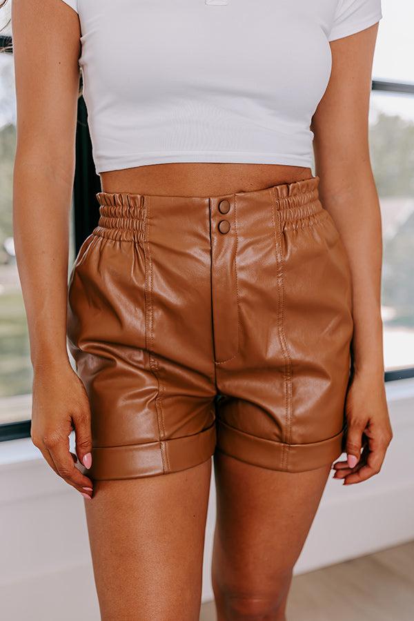 Impressions Called To Be Cute Faux Leather Shorts In Camel
