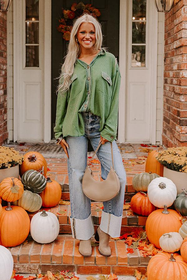 Impressions Campfire Stories Waffle Knit Button Up In Green