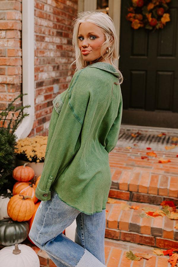 Impressions Campfire Stories Waffle Knit Button Up In Green