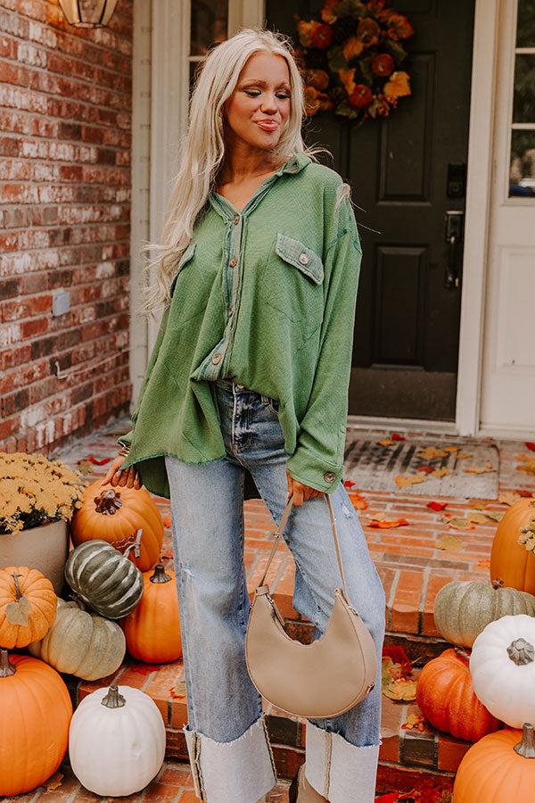 Impressions Campfire Stories Waffle Knit Button Up in Green