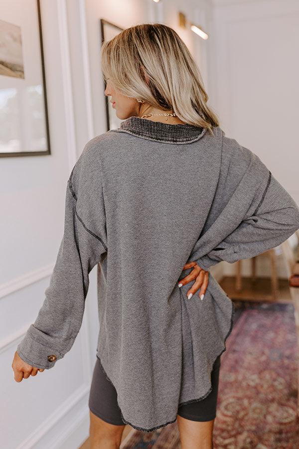 Impressions Campfire Stories Waffle Knit Button Up In Grey