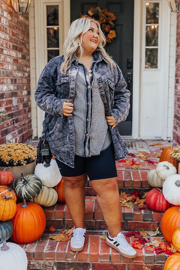 Impressions Campfire Stories Waffle Knit Button Up In Grey Curves