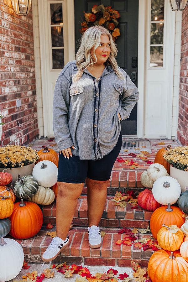 Impressions Campfire Stories Waffle Knit Button Up in Grey Curves