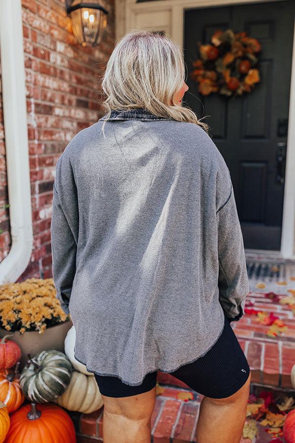 Impressions Campfire Stories Waffle Knit Button Up In Grey Curves