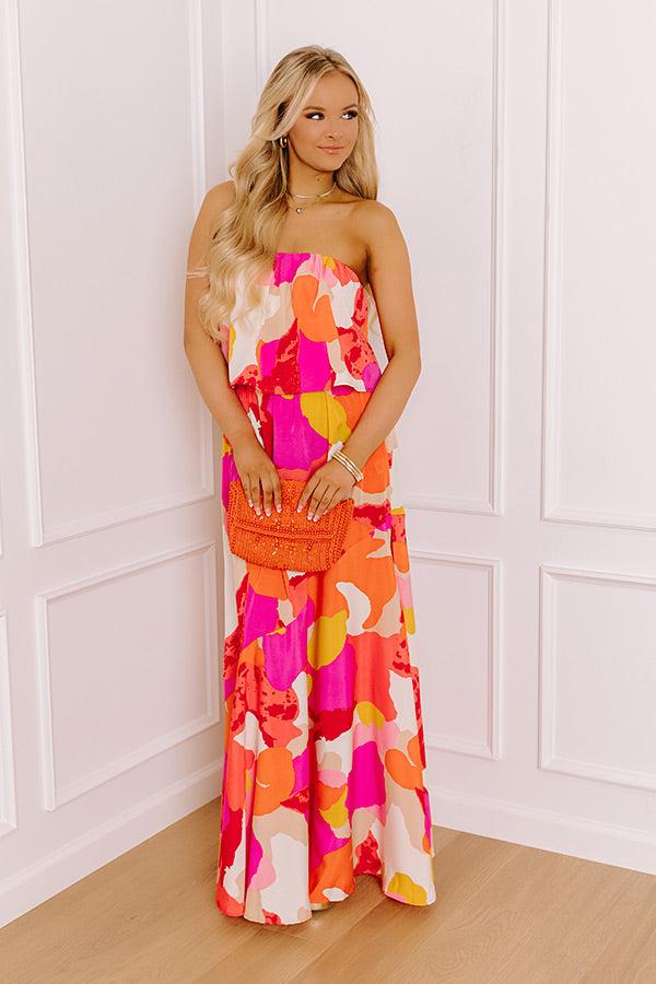 Impressions Cancun Cutie Strapless Maxi Dress in Coral
