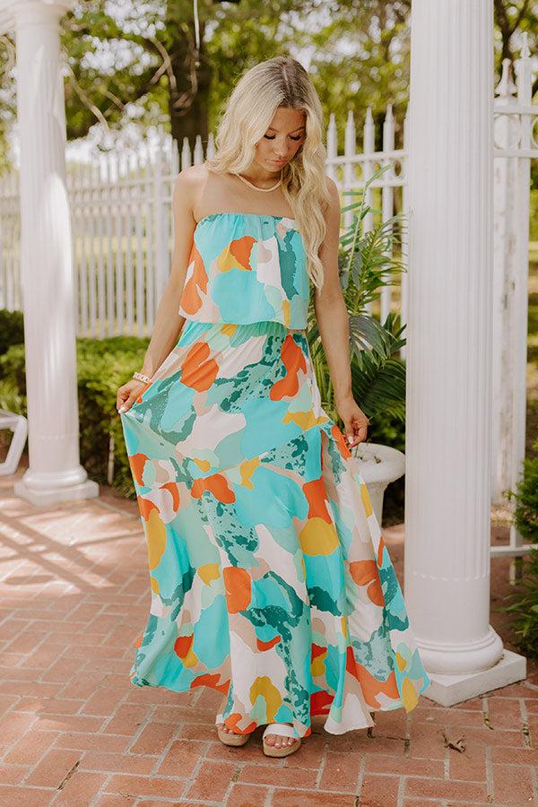 Impressions Cancun Cutie Strapless Maxi Dress In Turquoise