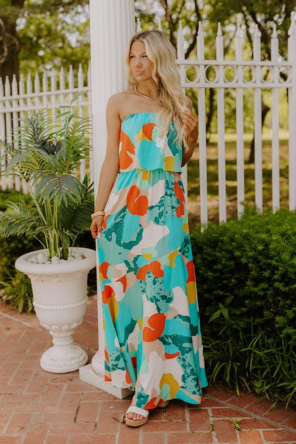 Impressions Cancun Cutie Strapless Maxi Dress in Turquoise