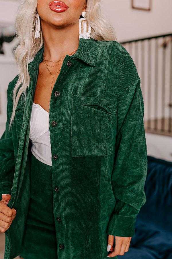 Impressions Captivating Cuteness Corduroy Button Up In Hunter Green