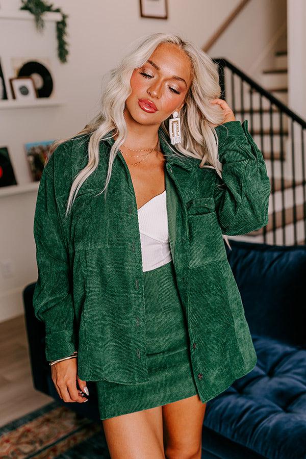 Impressions Captivating Cuteness Corduroy Button Up in Hunter Green