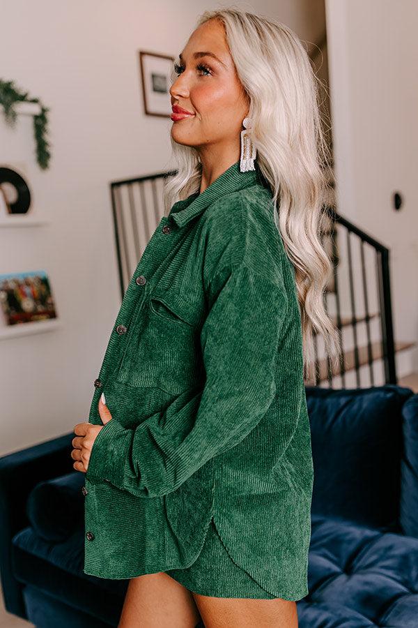 Impressions Captivating Cuteness Corduroy Button Up In Hunter Green