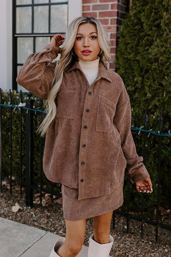 Impressions Captivating Cuteness Corduroy Button Up In Mocha