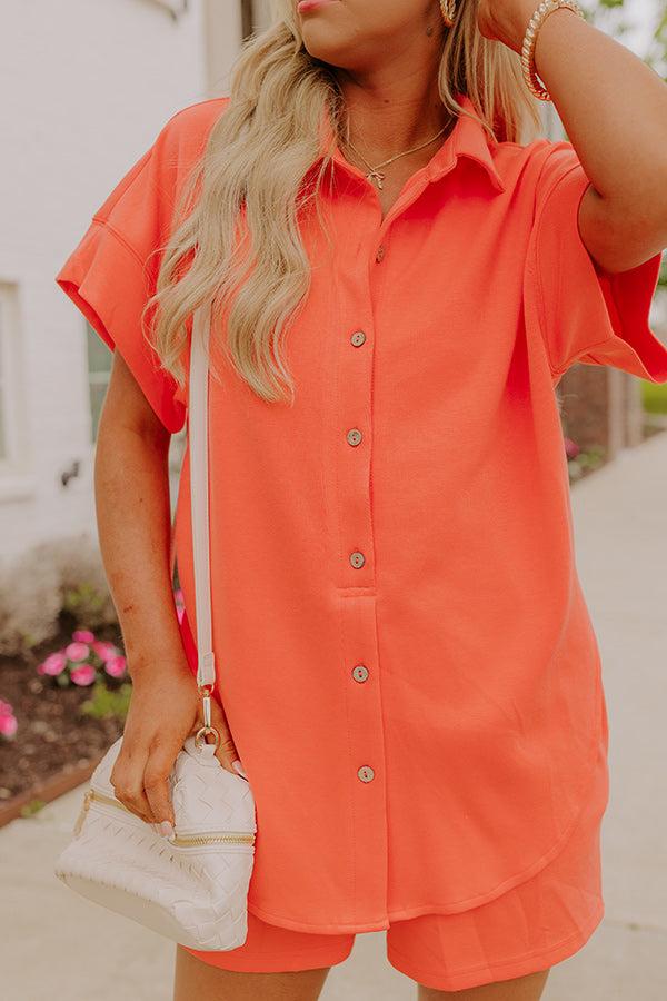 Impressions Carefree Charm Button Down Romper In Coral