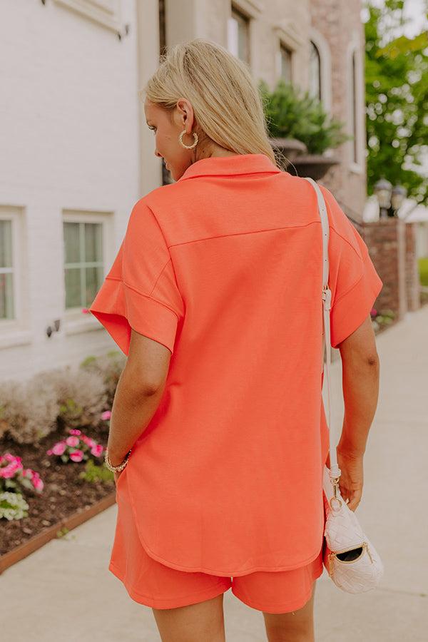 Impressions Carefree Charm Button Down Romper In Coral