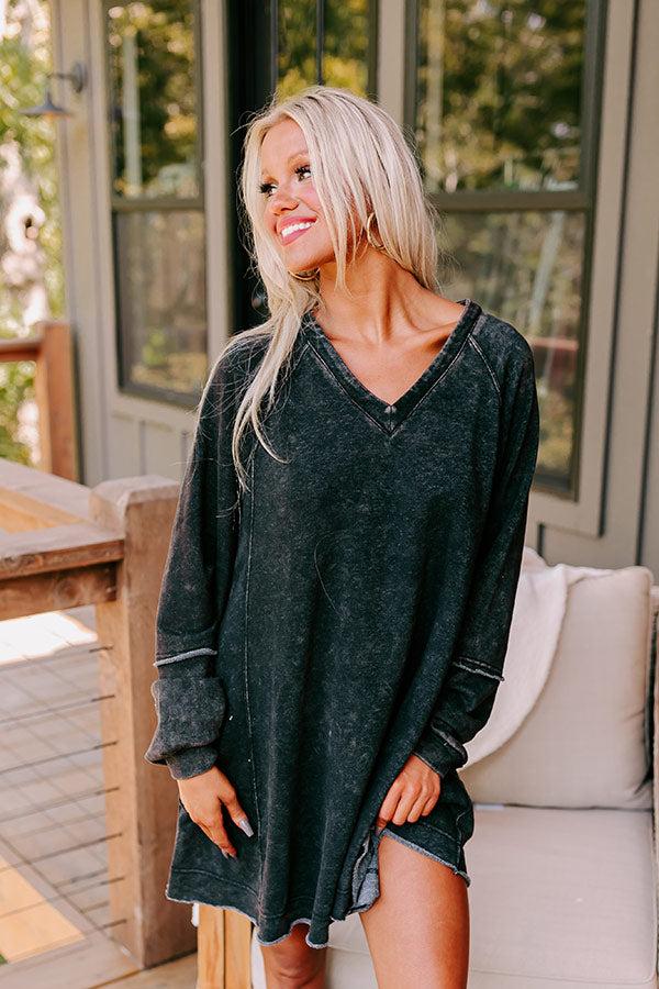 Impressions Casual Brunch Mineral Wash Mini Dress In Black