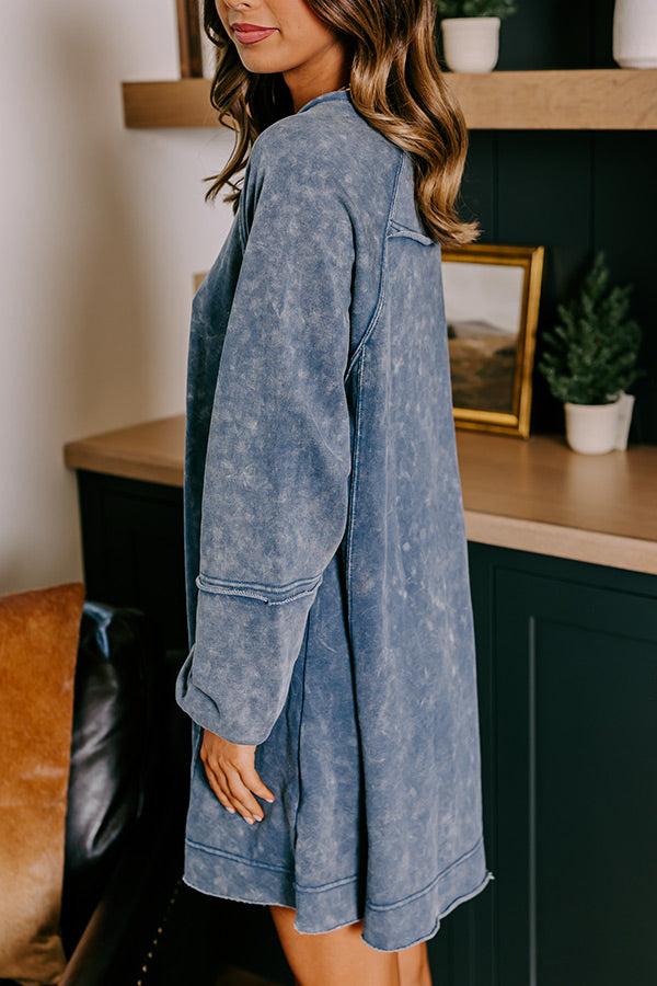 Impressions Casual Brunch Mineral Wash Mini Dress In Blue