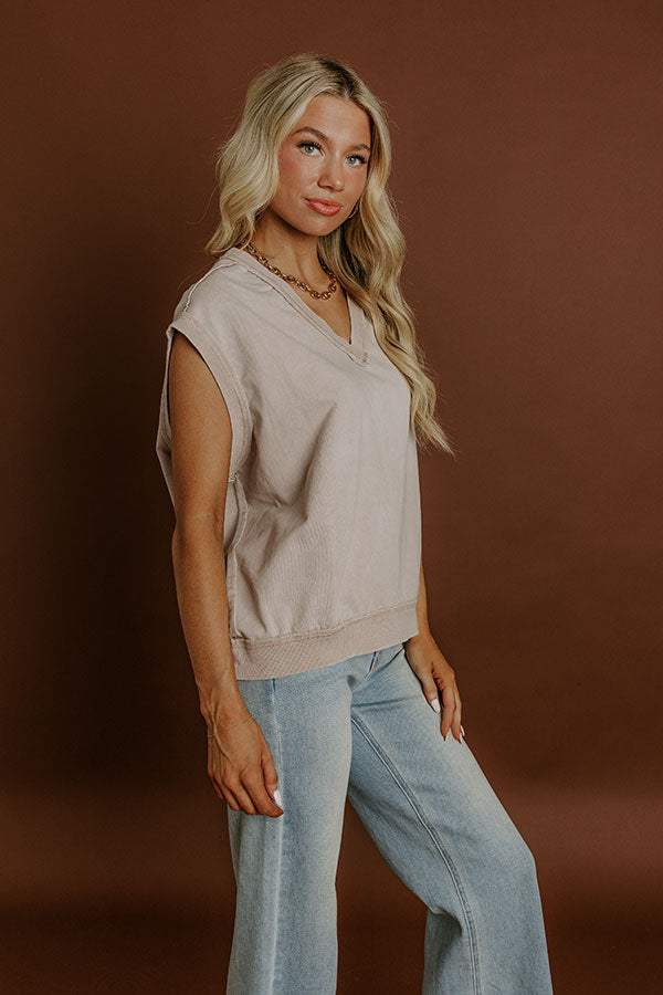 Impressions Casual Charm Vintage Wash Top In Oatmeal