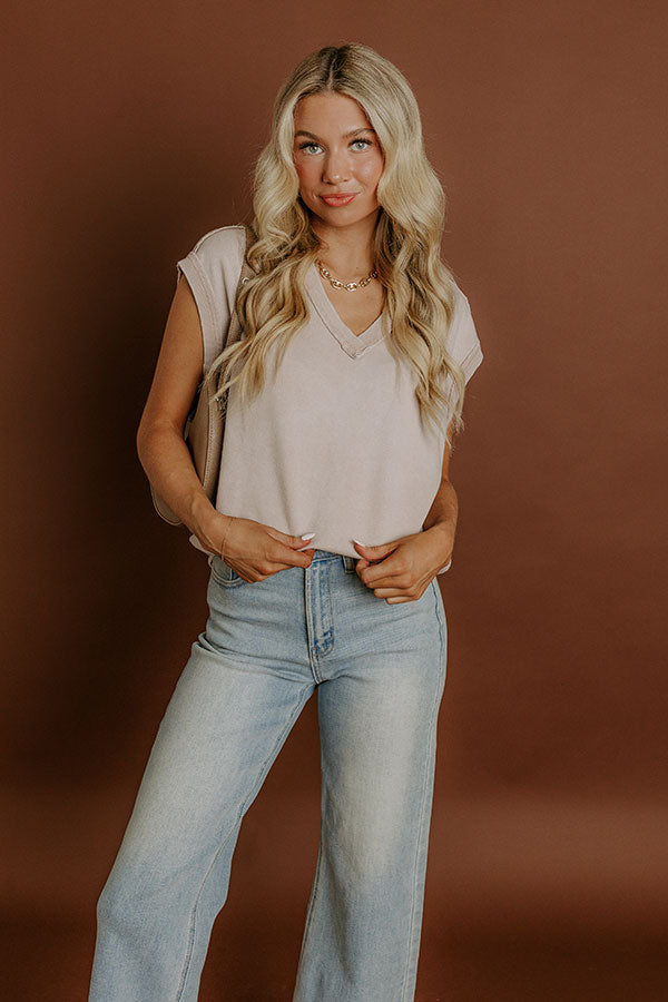 Impressions Casual Charm Vintage Wash Top in Oatmeal
