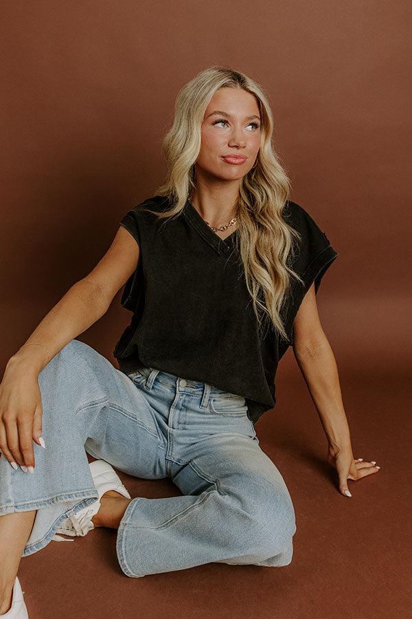 Impressions Casual Charm Vintage Wash Top in Vintage Black