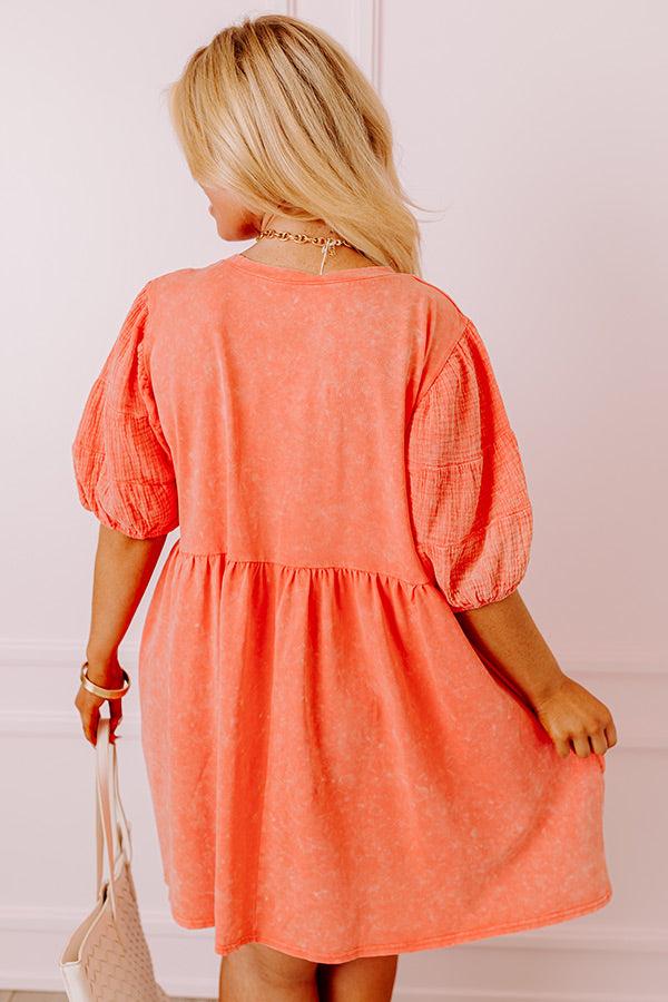 Impressions Casual Coffee Date Mineral Wash Dress In Coral Curves