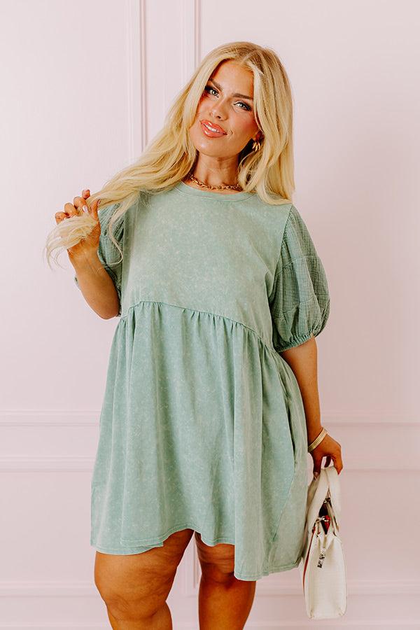 Impressions Casual Coffee Date Mineral Wash Dress In Pear Curves