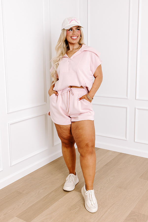Impressions Casual Comfort High Waist Shorts In Light Pink Curves