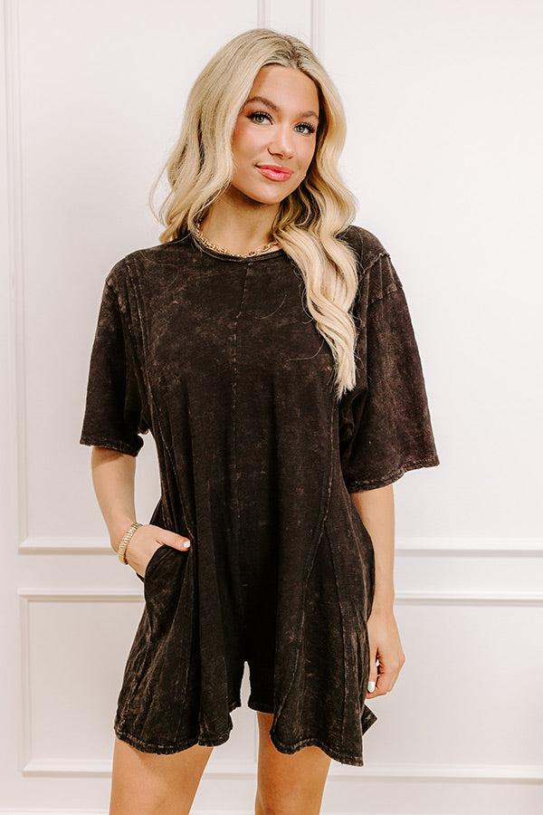 Impressions Casual Convo Vintage Wash Romper In Vintage Black