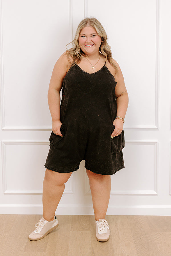 Impressions Casual Cues Vintage Wash Romper In Vintage Black Curves