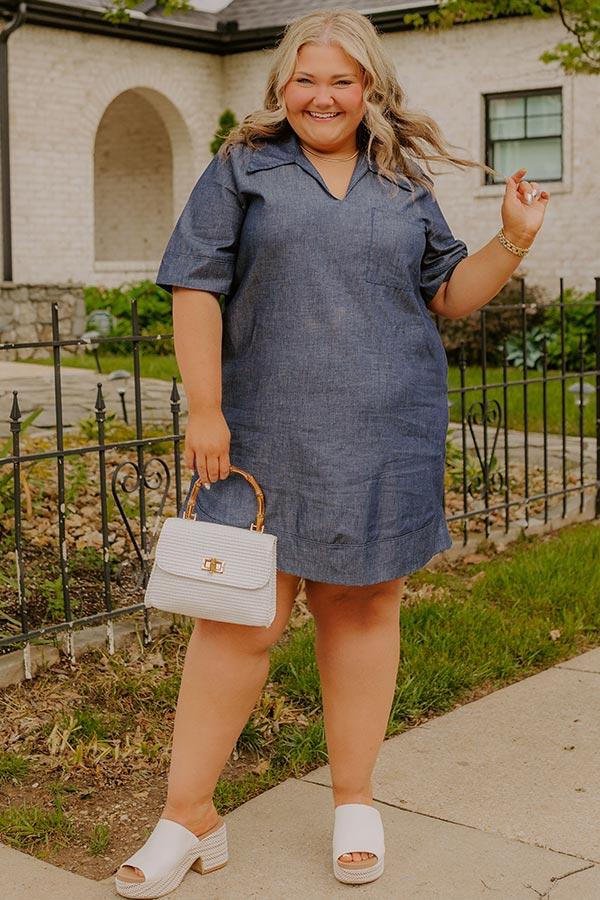 Impressions Casual Hangout Chambray Mini Dress Curves