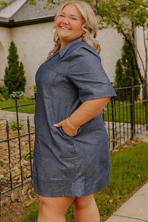 Impressions Casual Hangout Chambray Mini Dress Curves
