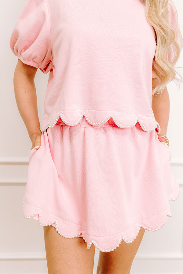 Impressions Casual Outing Pearl Embellished Top In Pink