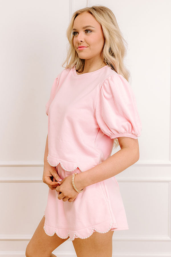 Impressions Casual Outing Pearl Embellished Top In Pink