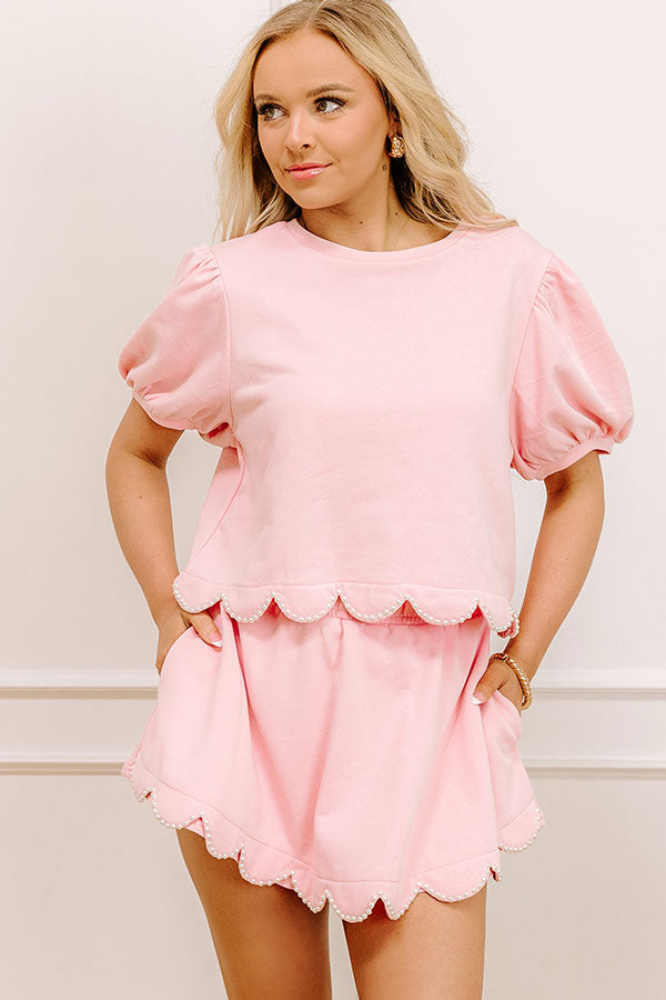 Impressions Casual Outing Pearl Embellished Top in Pink